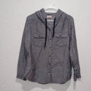 Boston Traders Womens Large Grey Hooded Button-Up Long Sleeve